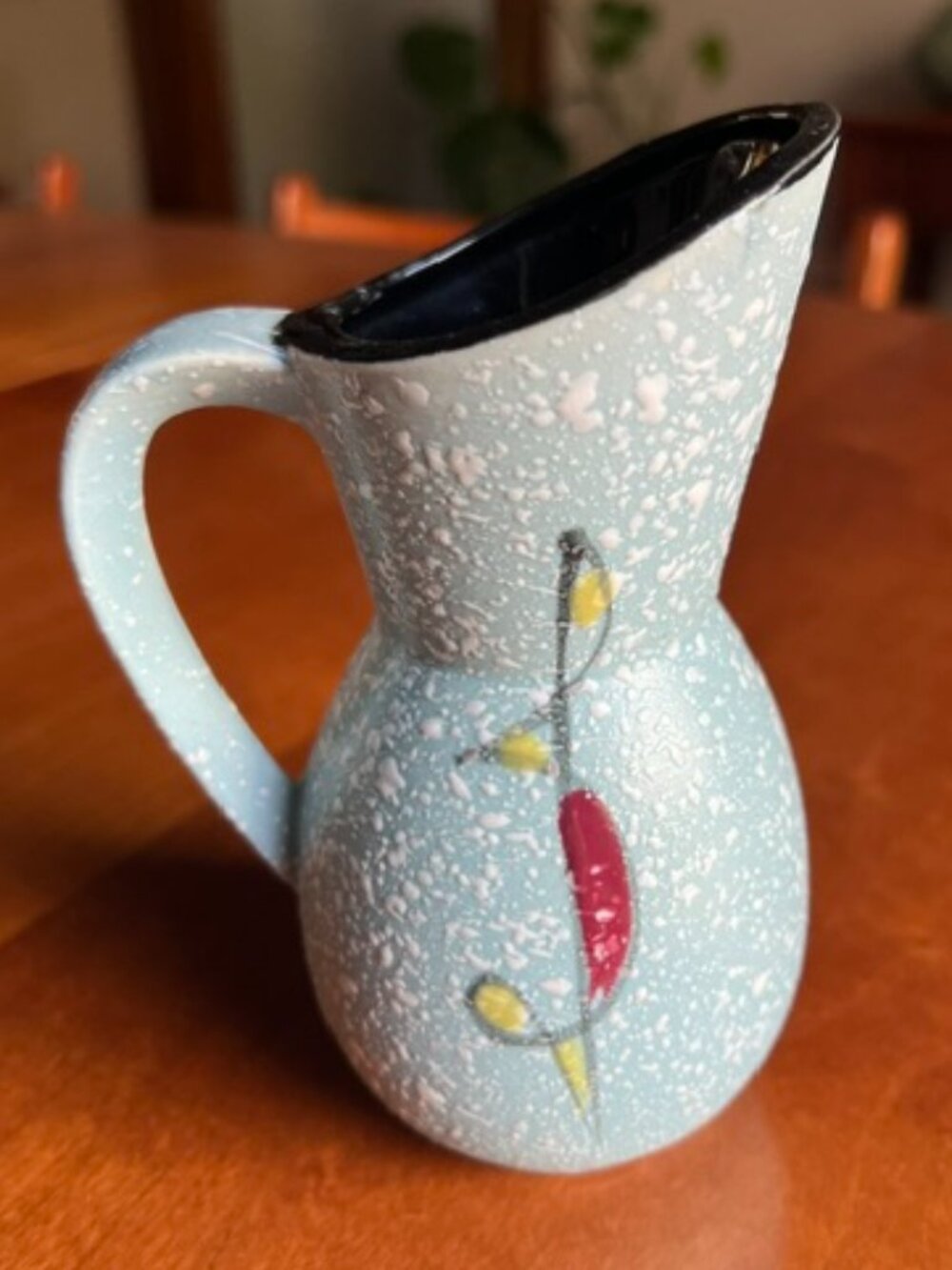 VTG Mid Century Modern Ceramic Pitcher Blue Lava Glaze Art Vase